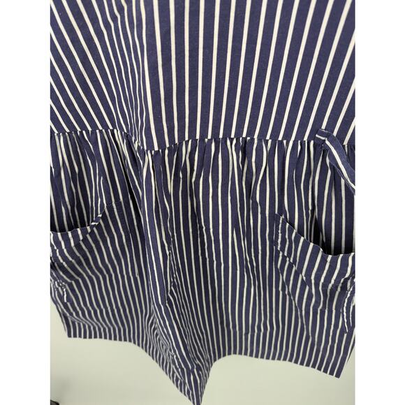 Vintage Laura Ashley Blue White Striped Pinafore Apron Small Dress HAS POCKETS - Picture 5 of 5